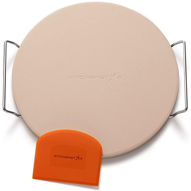 Pizza Stone for Oven and Grill 12 inch - Cordierite Baking Stone Set with Stainless Steel Rack and Plastic Scraper - Durable and High-Quality Ceramic Pizza Stones for Grill and Oven