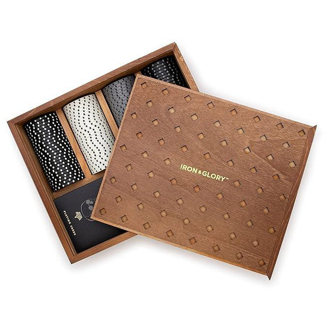 Iron & Glory | Poker Set | Luxury Poker Chips & Poker Cards Set With Wooden Case | Poker Table Accessories | Playing Cards & Casino Games For Game Night | Travel Card Games & Portable Camping Games