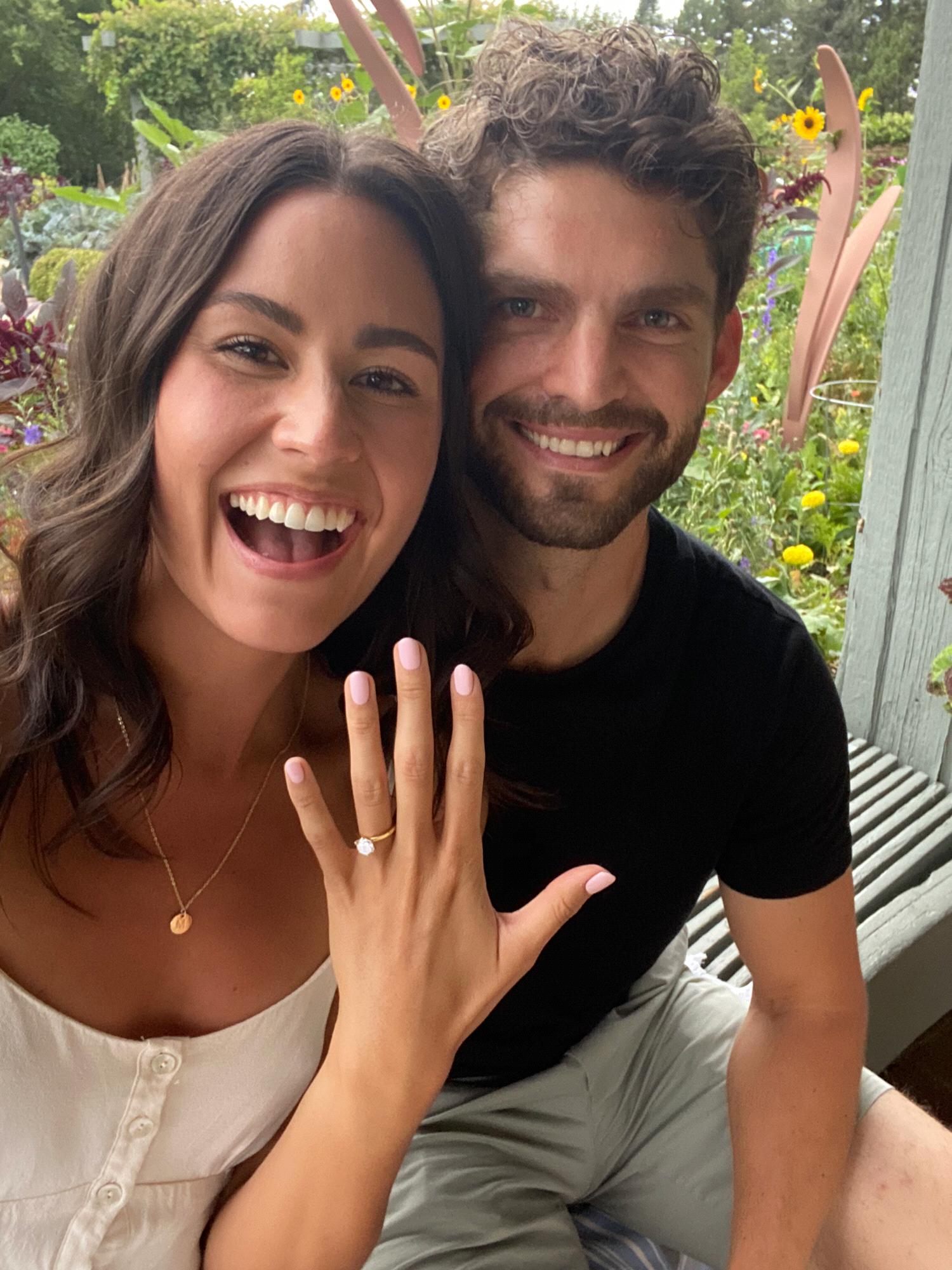 Moments after Mark proposed at the Denver Botanic Gardens