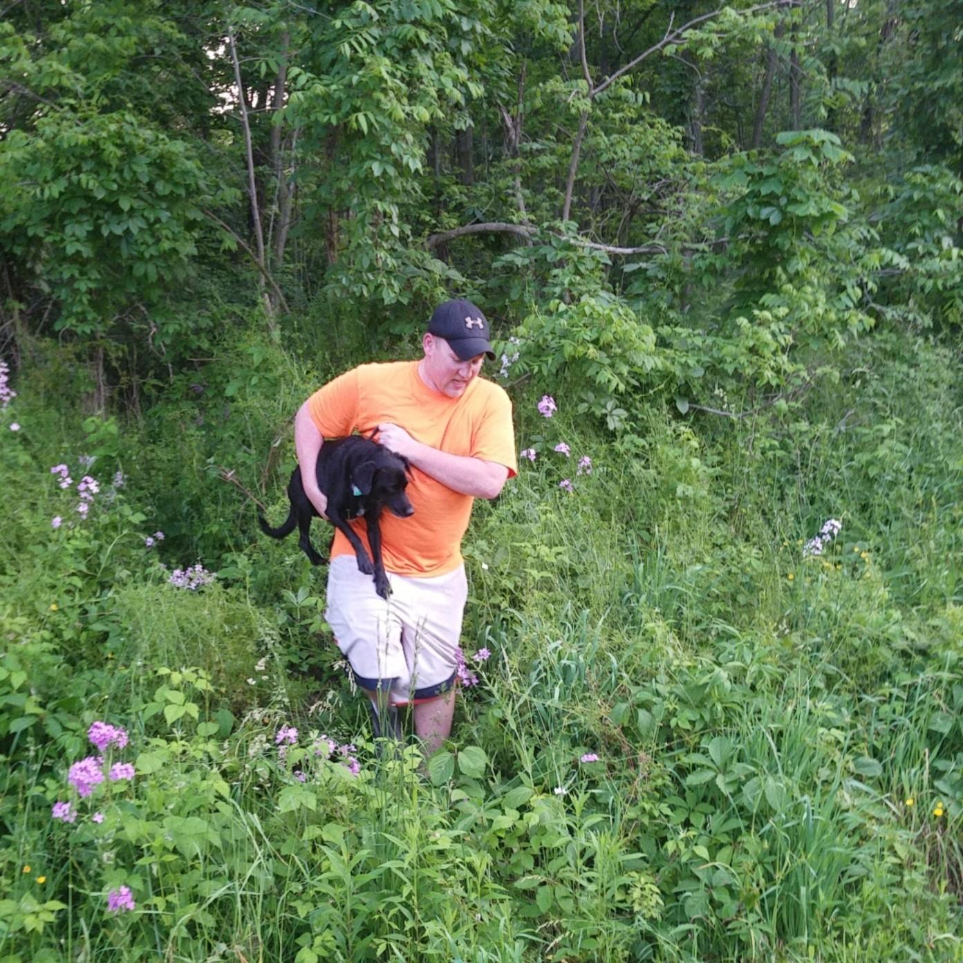 Jack chased after a bunny and got stuck in the brush. Andy had to go in and rescue him. Right after Jack looked happier than ever that he had to be rescued.