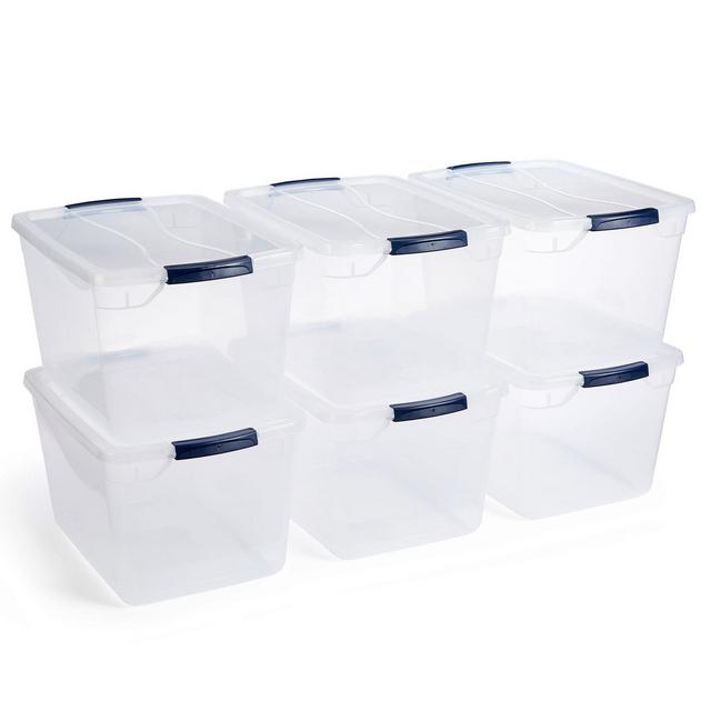 Rubbermaid Cleverstore Home Office Organization 30 Quart Clear Latching Stackable Plastic Storage Tote Container with Lid,