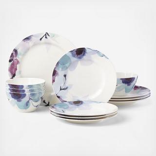 Indigo Watercolor Floral 12-Piece Dinnerware Set, Service for 4