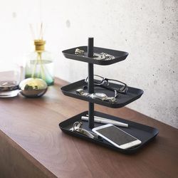 YAMAZAKI 4335 TOWER 2~Tiered Sliding Seasoning Rack, black, Steel/ Polypropylene, 12.5 x 50~93 x 52.5 cm