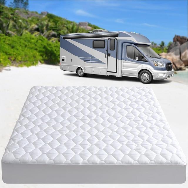 Lunsing RV Short Queen Mattress Protector, Waterproof Breathable Noiseless RV Queen Mattress Pad Cover with Deep Pocket for 6-18 inches Mattresses, 60x75 inches, White