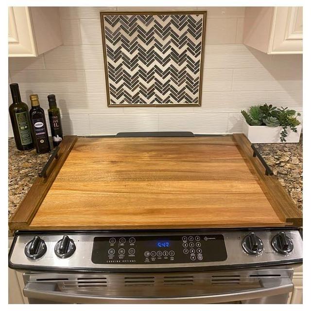 Noodle Board Stove Cover with Handles | Acacia Wood Noodle Board Stove Cover | 30.25"L x 21.75"W | Durable Modern Decorative Increase Countertop Space Stovetop Cover Board for Electric, Gas Stovetop