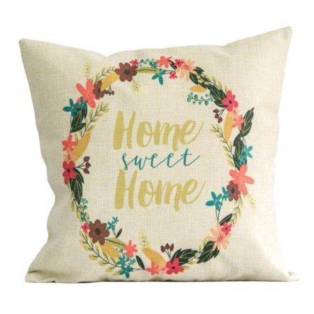 FabricMCC Wreath Decoration Throw Pillow Case Home Sweet Home Decorative Cushion Pillow Cover