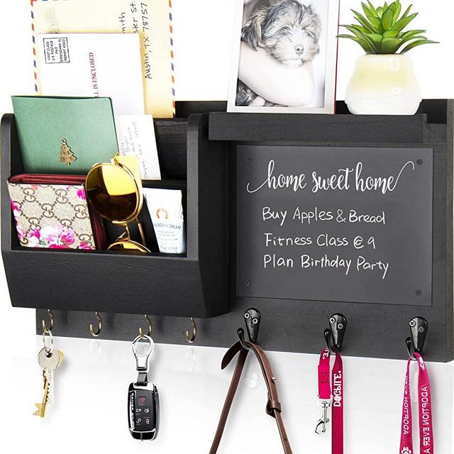 Ziivita Key Holder for Wall - Mail Holder Organizer Wall Mount with Shelf - Hanging Key Rack Hanger with Hooks Decorative for Home Letter Dog Leash Entryway Decor