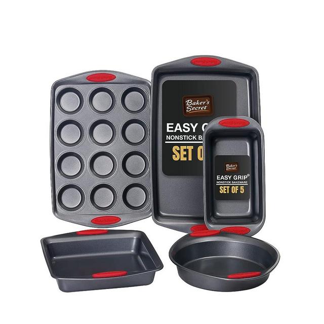 Baker's Secret Bakeware sets - 5x Bakeware Pans -Baking Dishes for Oven, Nonstick, with Cookie Sheet, 12cup Muffin pan, Loaf pan, Cake round and square pan, Non stick baking pans sets for all bakers