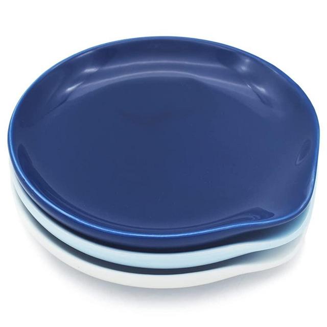 3 Pack Ceramic Spoon Rest for Kitchen Counter, Small Coffee Spoon Rest for Coffee Bar, Kitchen Utensil Spoon Ladle Holder for Stove Top While Cooking, Farmhouse Kitchen Decor and Accessories, 4 Inches