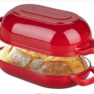 Enameled Cast Iron Sourdough Bread Oven, Dutch Oven, Loaf Cast Iron Bread Pan for Homemade Bread Baking, Meatloaf Pan with Lid, 5QT, Red