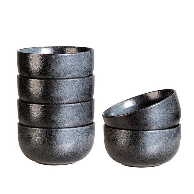 S&Q'S CERAMICS Ceramic Small Bowls for Kitchen, Set of 6, 10 ounces Ice Cream Bowls, Small Serving Bowls for Soup, Dipping, Condiments, Side Dishes, Snack, Prep (Black and Grey)