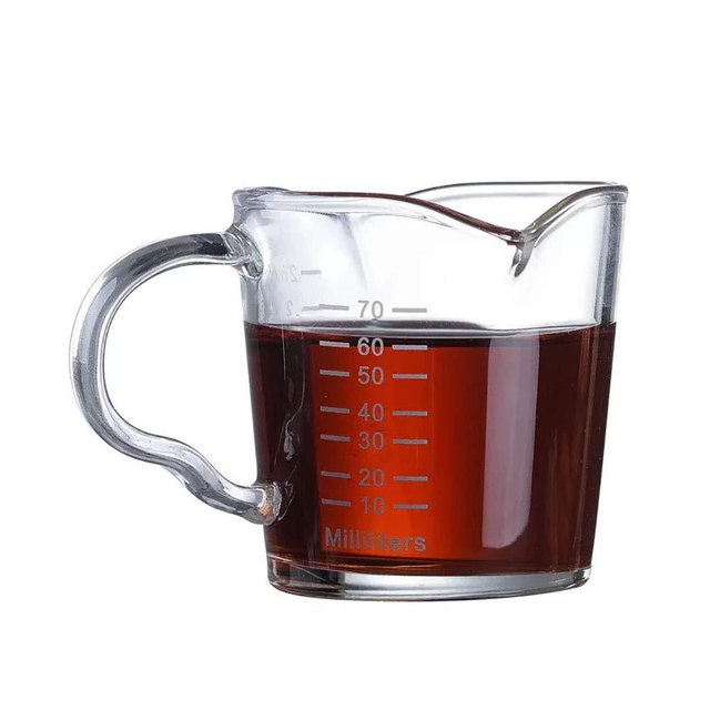 Espresso Shot Glass 3-Ounce Triple Pitcher Barista Double Spouts With Pouring Handle (2 Pack)