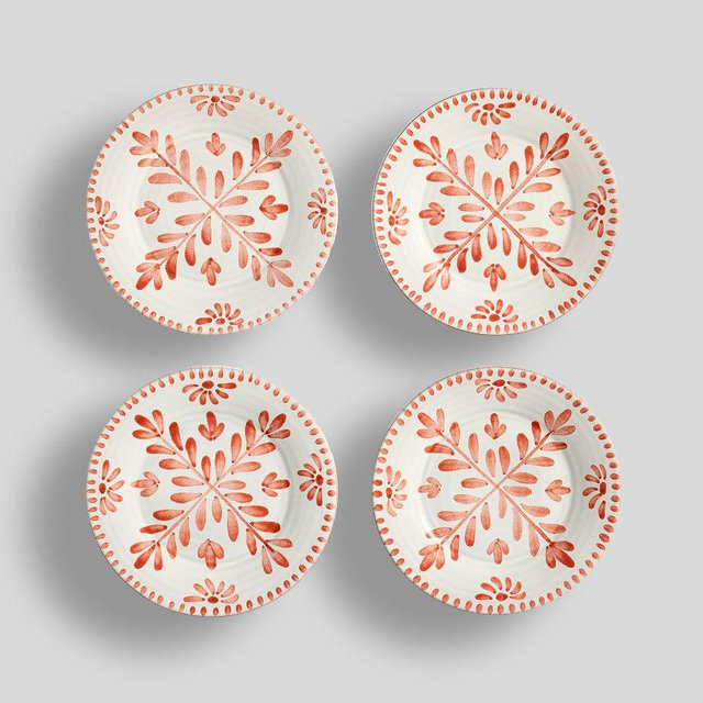 Terracotta Hand Painted Appetizer Plates, Set of 4 - Terracotta