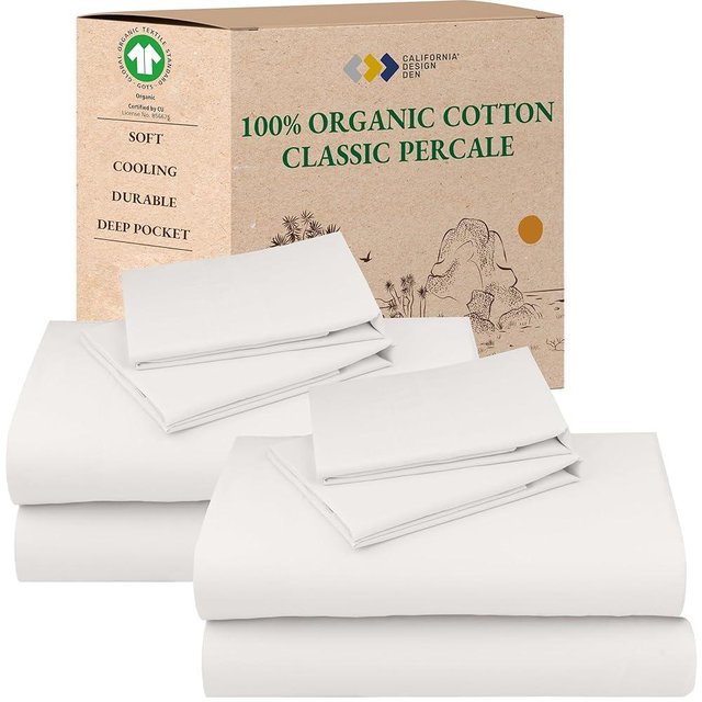 California Design Den 2-Pack King Size Sheets Set - 100% Organic Cotton Bedsheets, Crisp and Breathable Percale Feel, Deep Pockets, Lightweight Bedding Set - True Ivory