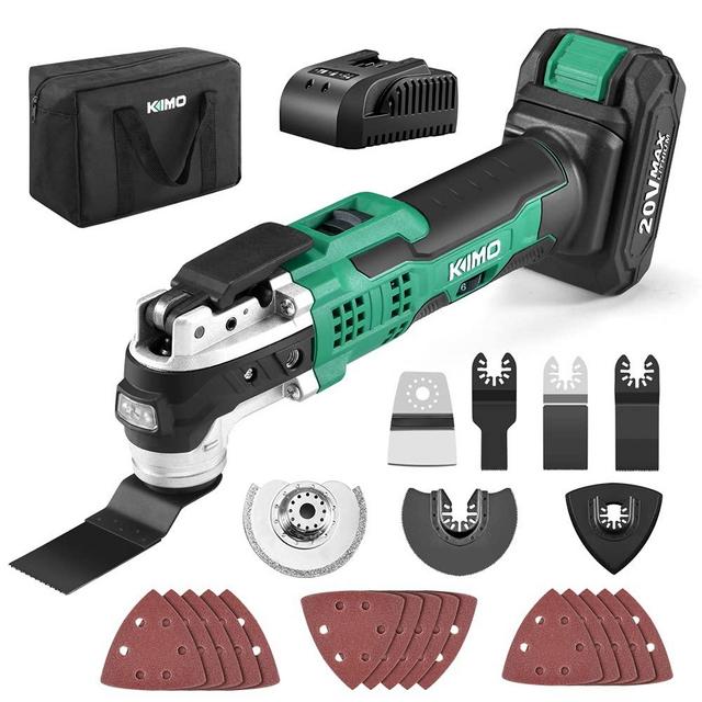 KIMO 20V Cordless Oscillating Tool Kit w/26-Piece Accessories, 21000 RPM Variable Speed & 3° Oscillating Angle, LED & Quick-Change, battery powered Multi Tool for Cutting Wood Nail/Scraping/Sanding