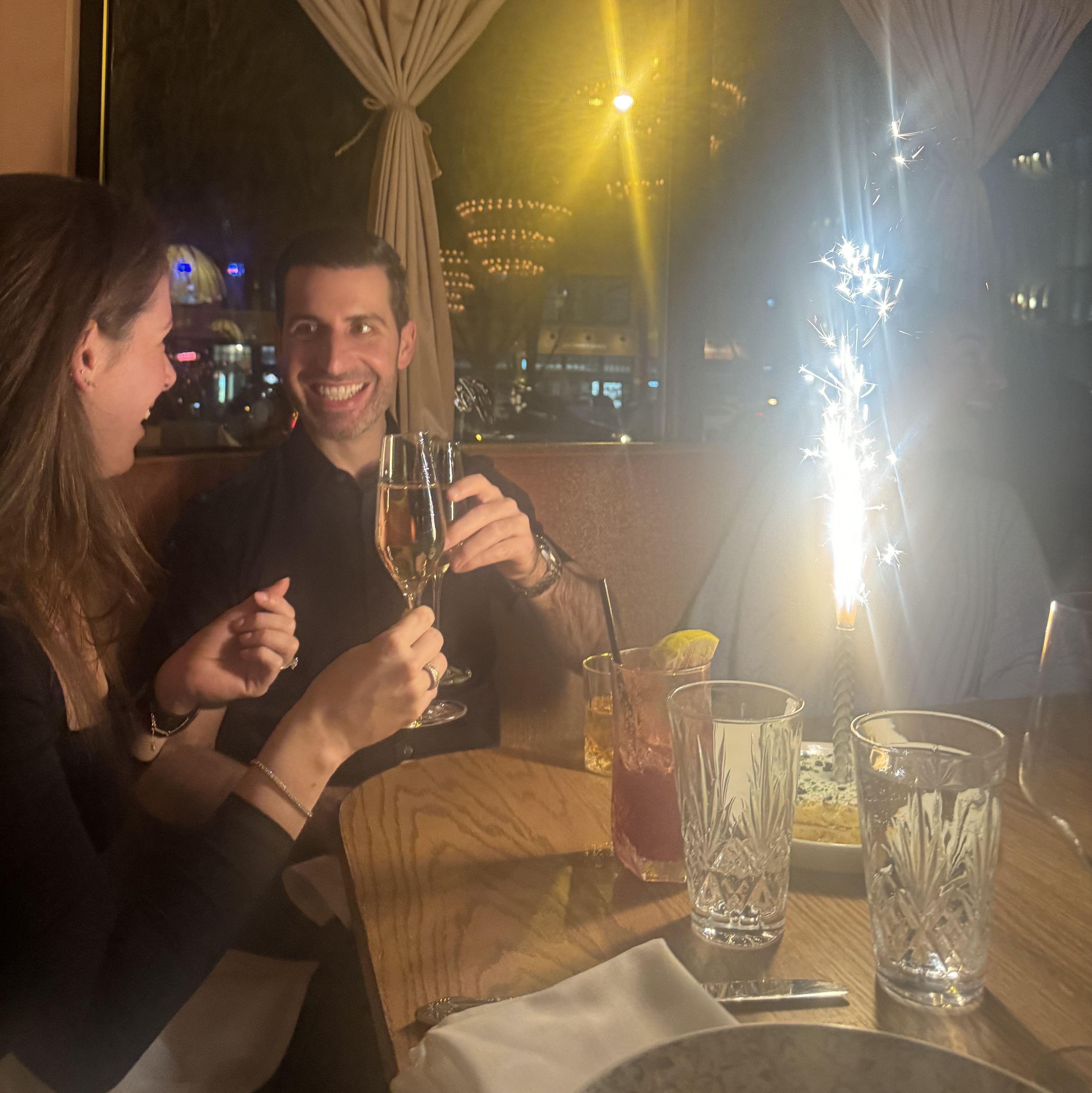 celebrating our engagement with friends from out of town!