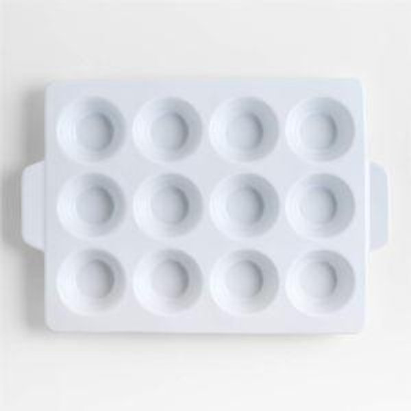 Potluck White 12-Cup Ceramic Muffin Pan + Reviews | Crate & Barrel