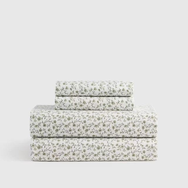 Classic Organic Percale Floral Sheet Set - Queen, Green Florette
