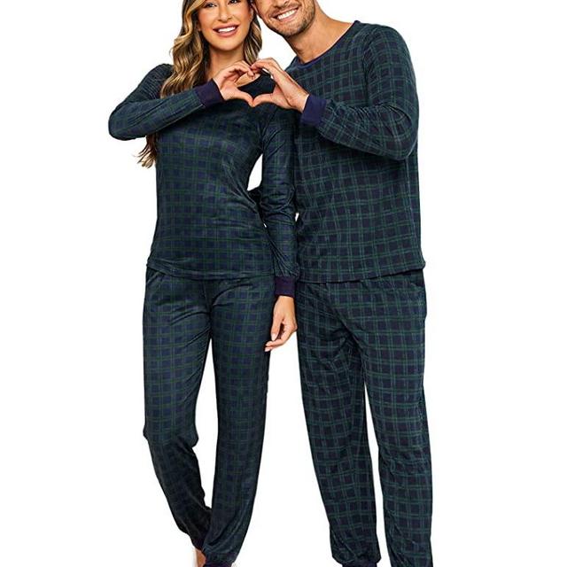 Ekouaer Pajama Set Couples Matching Pjs Plaid Sleepwear Long Sleeve Tops & Pants Loungewear