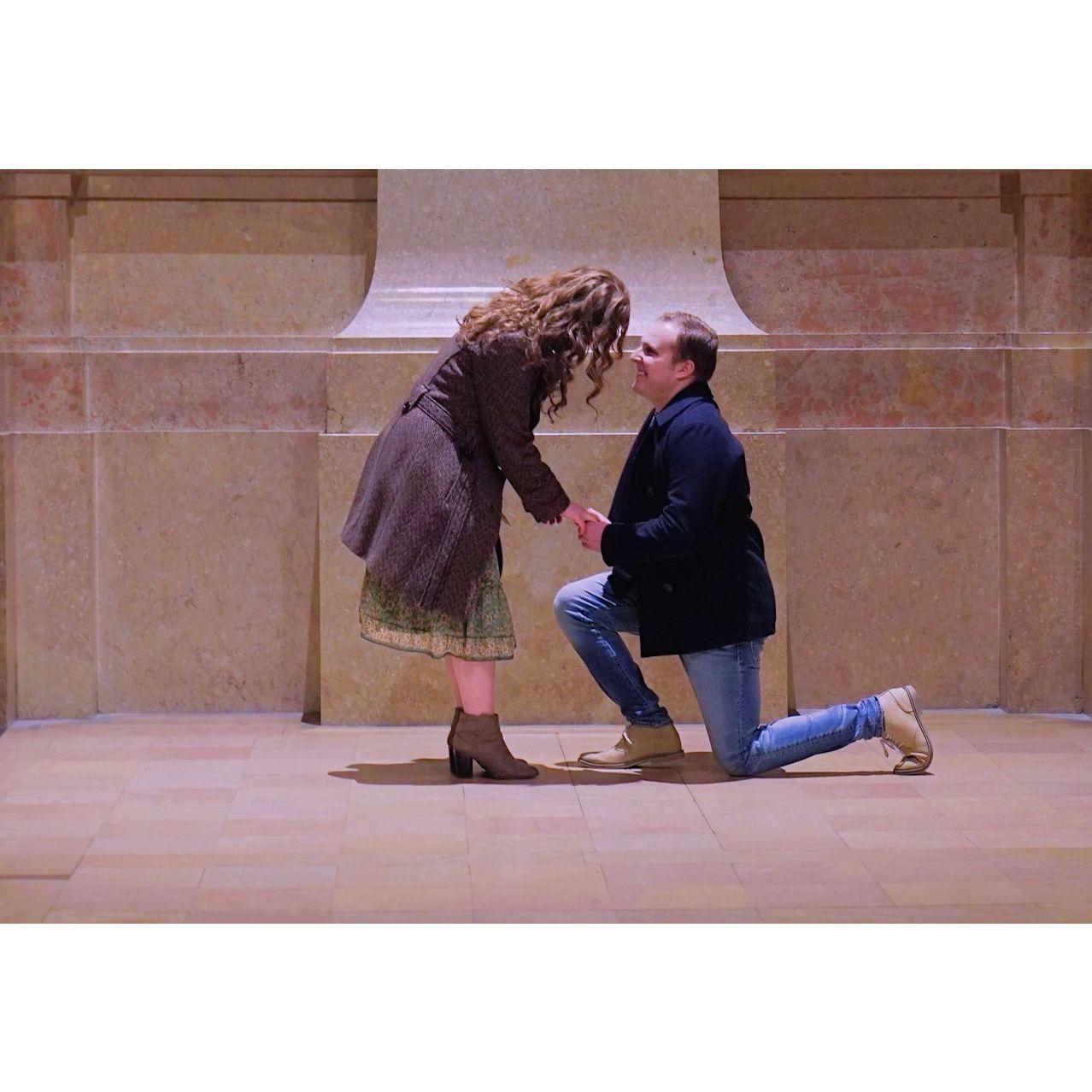 Dec 3rd, 2022: Anthony proposed in front of the statue of St. John at the Cathedral in Saint Paul. Clearly, Erin said yes.
