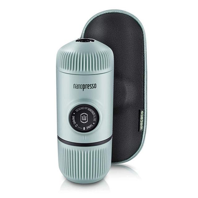 WACACO Nanopresso Portable Espresso Maker Bundled with Protective Case, Upgrade Version of Minipresso, Mini Travel Coffee Machine, Perfect for Camping, Travel and Office（New Elements Arctic Blue）