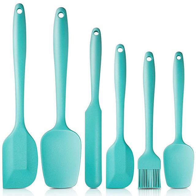 Heat Resistant Silicone Spatulas, Bakeware Set of 6 Non-Stick Ergonomic Cooking Baking Mixing Rubber Spatula Kitchen Utensils, Aqua Sky