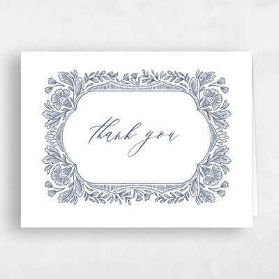 Blue Letterpress Wedding Thank You - Caleania Landscape Letterpress