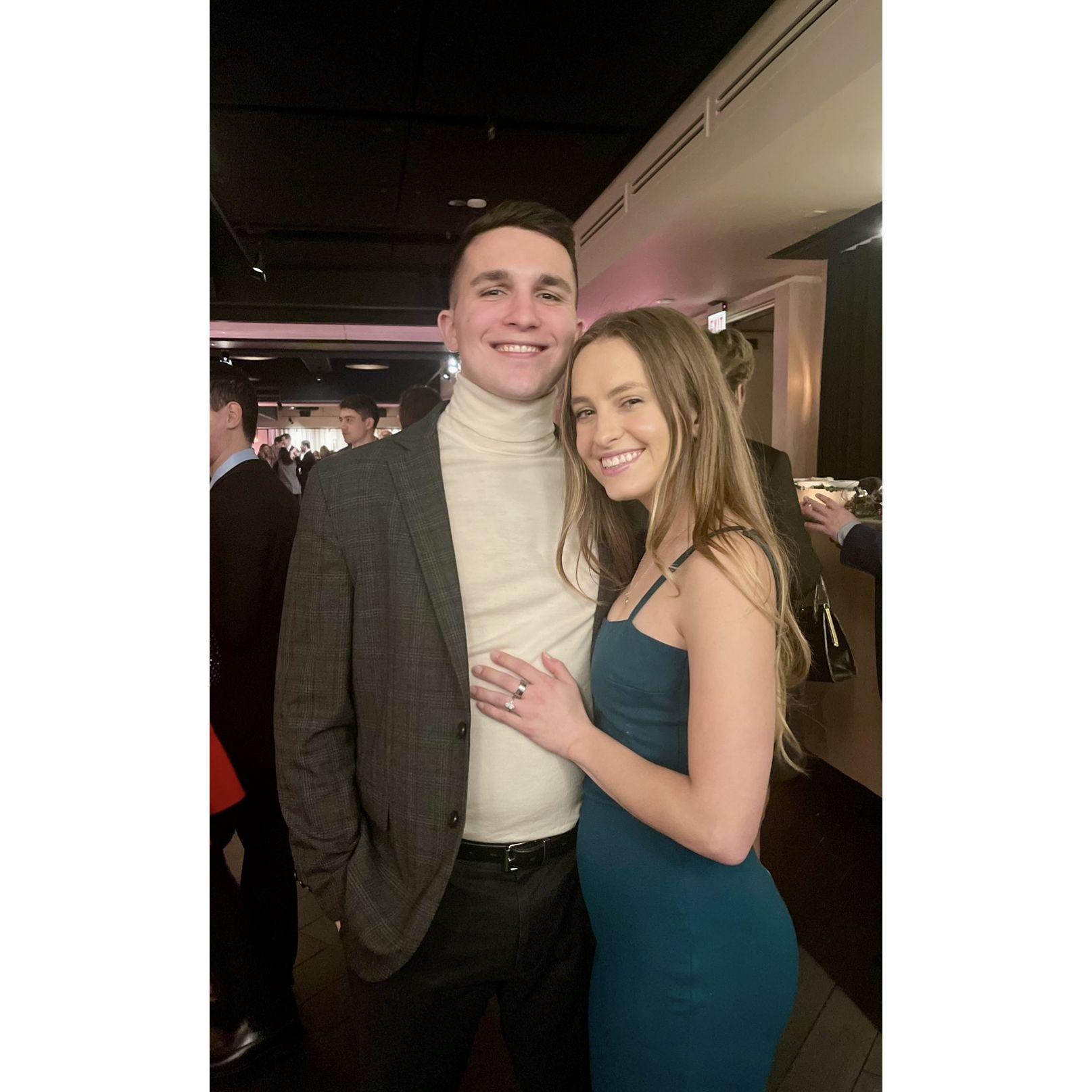 First work holiday party where we could introduce each other as fiancées.
