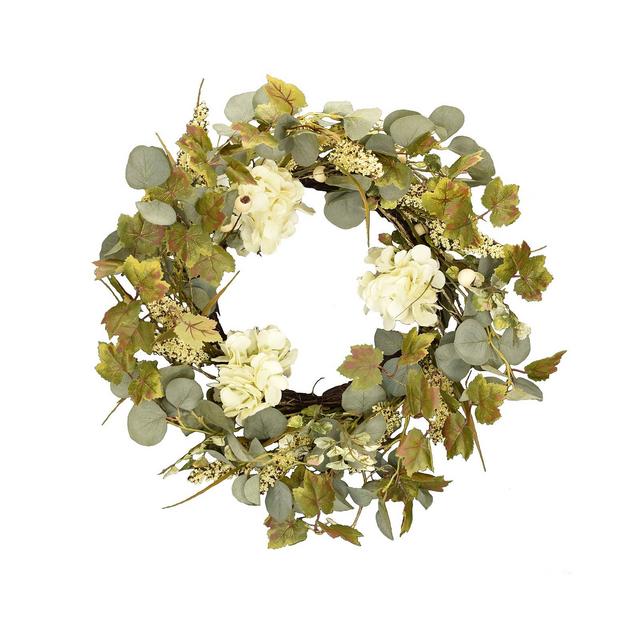 Mills Floral 24" D Artificial Ivory Hydrangea and Eucalyptus Wreath