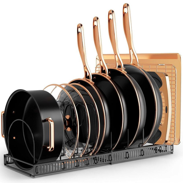 AKSONMN Expandable Pot and Pan Organizer Rack - Kitchen Cabinet Storage Solution Space-Saving Pot Holder