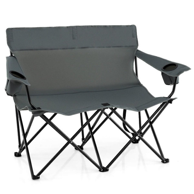 Costway 2-Person Outdoor Folding Loveseat with Cup Holders Armrests Carrying Bag