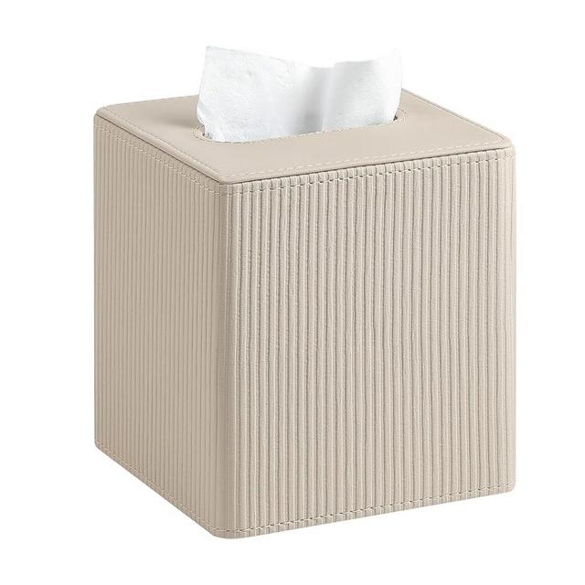 Cretkhp PU Leather Tissue Box Cover with Magnetic Closure, Modern Square Tissue Box Holder Decorative Organizer for Bathroom Vanity Countertop, Night Stands Bedroom Office Desk (Beige)