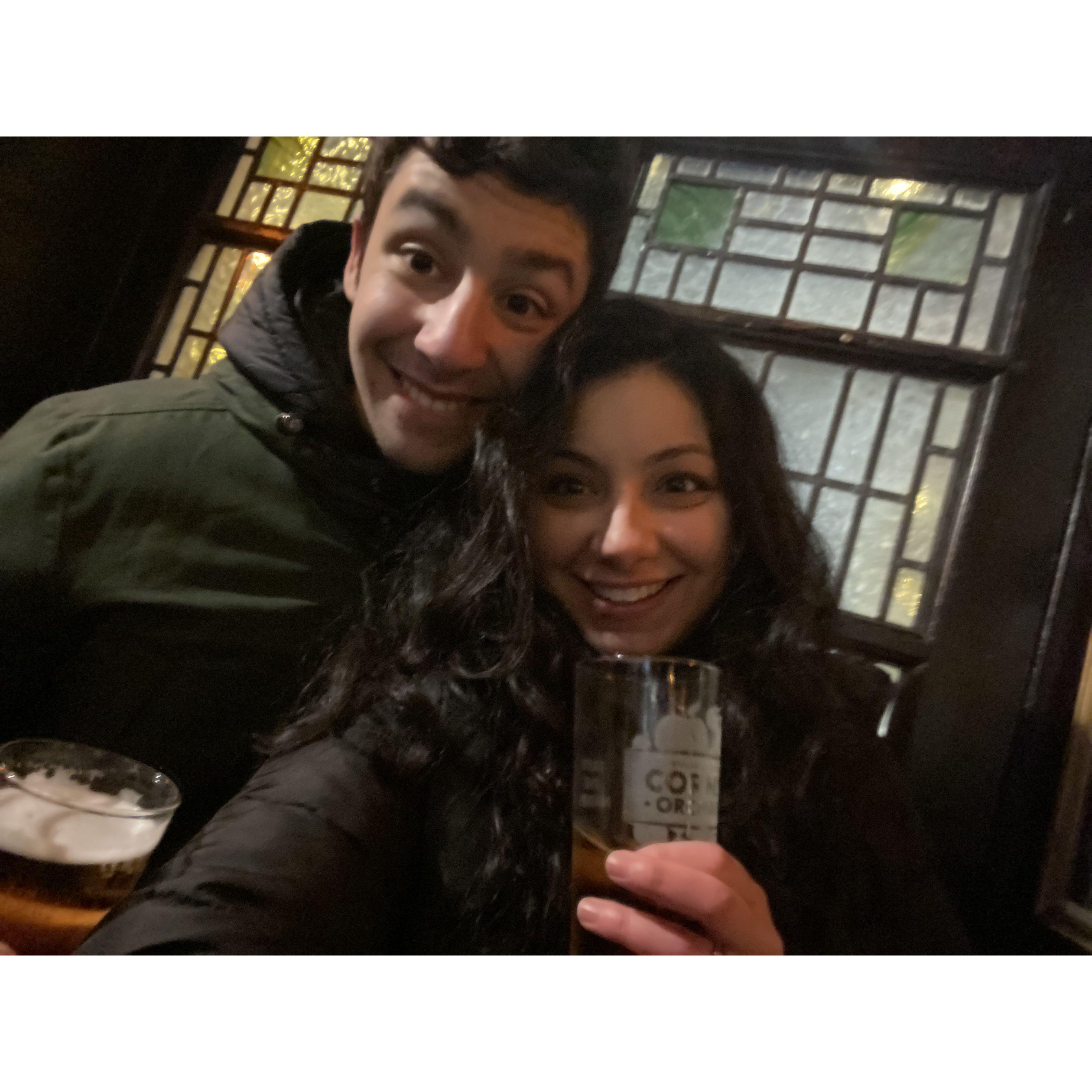 A Pint at The Churchill Arms Pub in London