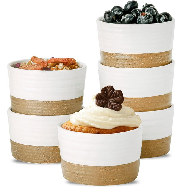 Hasense Ramekins 8 oz Oven Safe, Porcelain Ramekins Dessert Bowls Set of 6, Creme Brulee Souffle Dishes Custard Cups for Baking, Pudding, Pot Pie, Snack, Dipping Sauces, White
