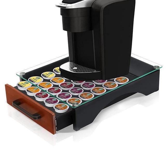 Saratoga Home K Cup Organizer Compatible for Keurig Pod Holder, Solid Wood K Cup Drawer with Tempered Glass, Kcup Coffee Pod Storage, K Cup Holder for Counter, Stores Up to 30 Pods / Capsules
