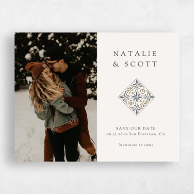 Dark Charcoal, Beige Wedding Save the Date - Oluveri Landscape