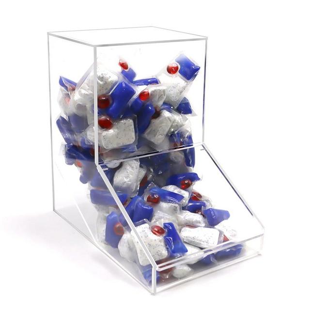 Shonmogar Acrylic Dishwasher Pod Holder with 2 Lids, Wall-Mounted Candy Laundry Pod Storage, Clear Under-Sink Kitchen Container