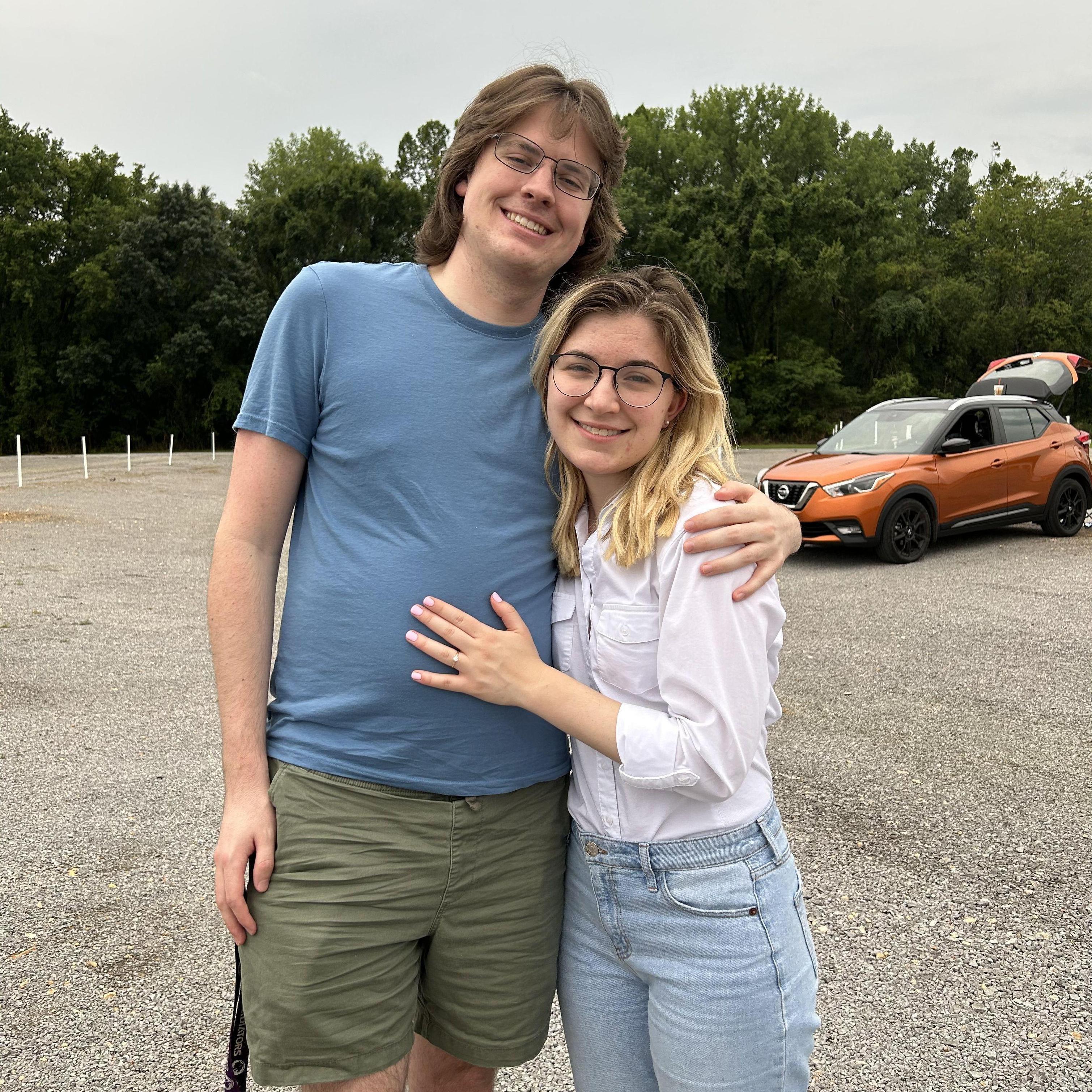 The day after we got engaged we went down to Murfreesboro to tell Cate's parents the news and then celebrated by going to see Barbie. Cate's mom took this picture of us at the Woodbury Drive-In.