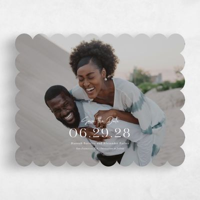 White Scalloped Wedding Save the Date - Milford Classic
