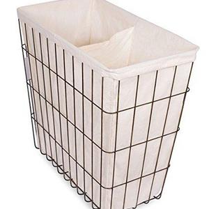 BirdRock Home Wire Double Laundry Hamper with Liner | Modern Age | Removable Liner | Easily Transport Laundry | Decorative | Rustic Metal Frame | 2 Compartments