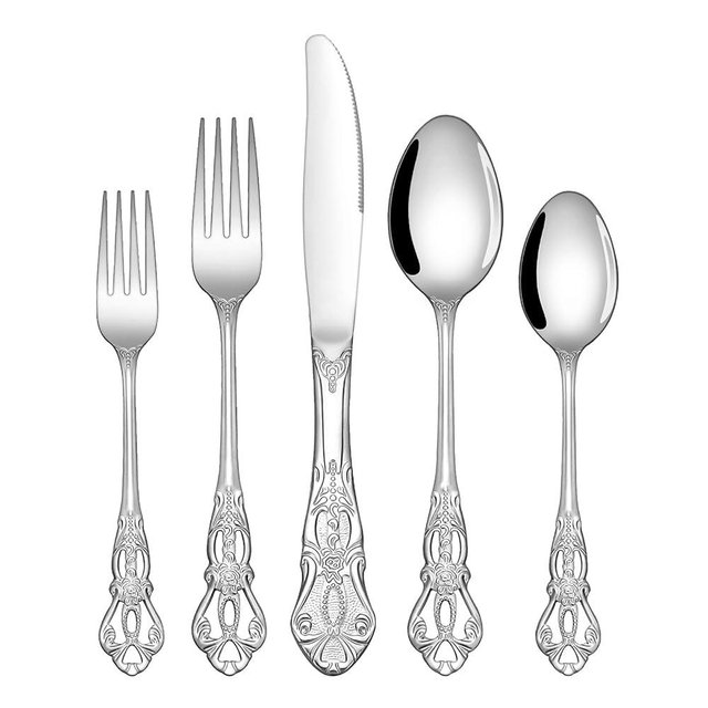 EUIRIO 40 Pieces Royal Silverware Set, Retro Flatware Set for 8, Stainless Steel Cutlery Set with Luxury Forks Spoons and Knives, Utensil Set Mirror Polished, Dishwasher Safe