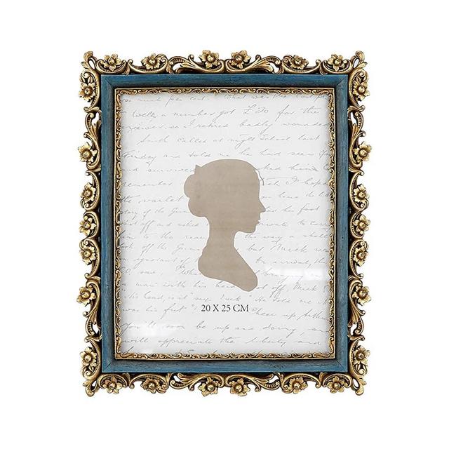 Sunlit Vintage Picture Frame 8x10 Inch, Luxury Antique Photo Frames with Glass Front, Photo Display, Tabletop Wall Hanging, Gift Ideas, Gold and Blue