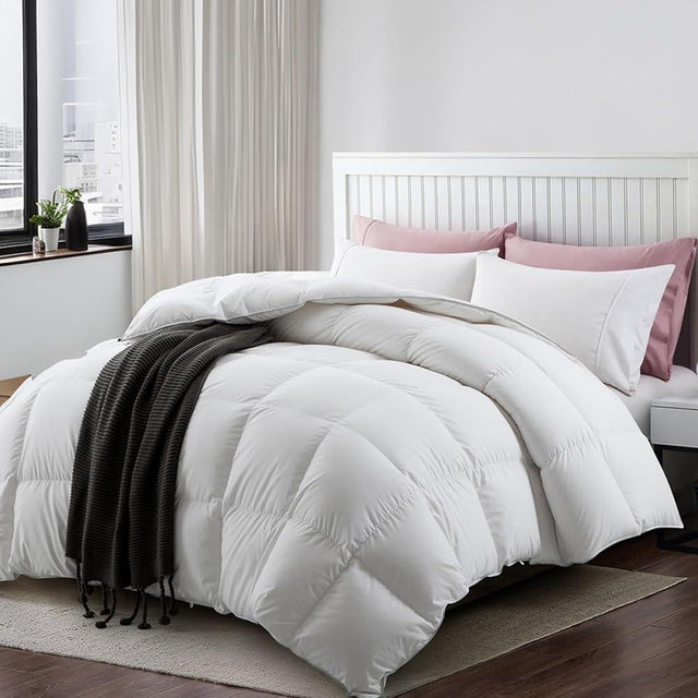 Ltinhome Feather Down Comforter King Size, All-Season Fluffy Duvet Insert, Ultra-Soft Egyptian Cotton-Blend Fabric, Hotel Luxury Feather Down Fibers Duvet with Ties (106x90 Inches, White)