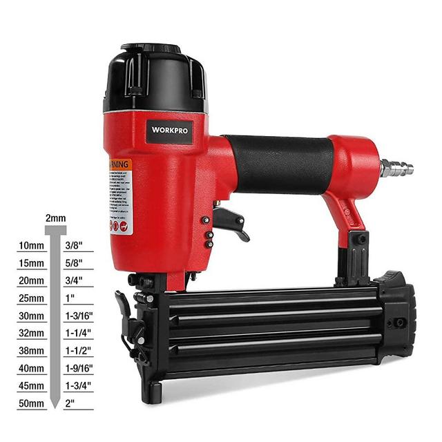 WORKPRO 18-Gauge Pneumatic Brad Nailer, Compatible with 3/8” up to 2” Nails, Depth Adjustment Nail Gun for Upholstery, Carpentry and Woodworking Projects