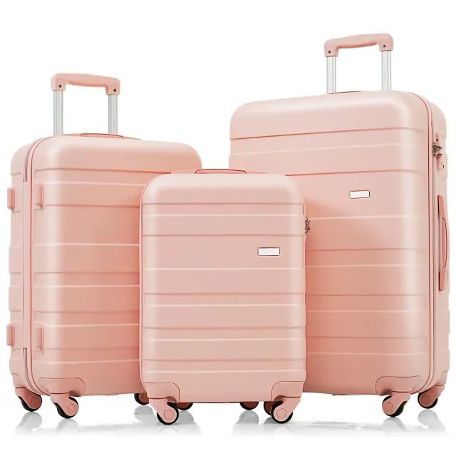 Whisen 3-Piece Luggage Sets, ABS Hardside Lightweight Suitcases with 3 Different Sizes and TSA Lock and Spinner Wheels - Pink
