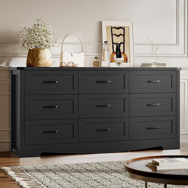 BORNOON 9-Drawer Dresser for Bedroom, Modern Wooden Chest of Drawers with Metal Handles, Anti-Tipping Design, Sturdy and Stable Storage Organizer for Living Room, Entryway, Home Office