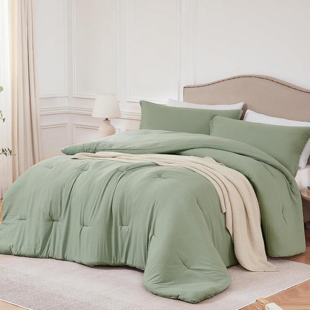 Quataly Queen Comforter Sets Sagegreen,3PCS Soft Lightweight Breathable Bedding Comforter Sets for All Season, Queen Size(90''×90'' Comforter & 2 Pillowcases)