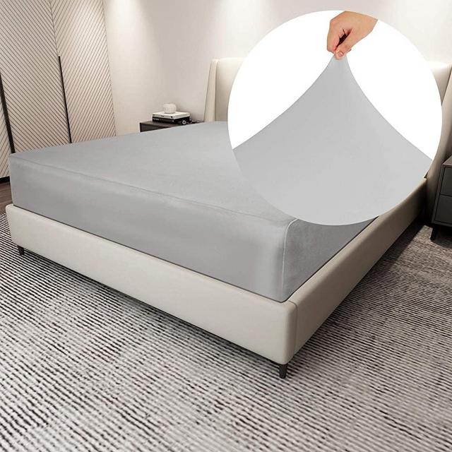 Extra Deep Stretch Queen Size Fitted Sheet Only - 4-Way Stretchy Jersey Knit & Deep Pocket(18" - 26"), T-Shirt Feeling & Ultra Soft, Wrinkle Free, Non-slip & Snug Fit for Mattress - Light Gray, Queen