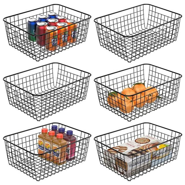 Wire Storage Baskets, iSPECLE 4 Pack Large Metal Wire Baskets Pantry  Organization and Storage with Handles, Freezer Organizer Bins for Pantry  Kitchen Shelf Laundry Cabinets Garage, Black 