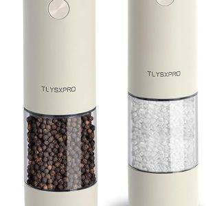 Electric Salt and Pepper Grinder Set, USB Rechargeable, Automatic Salt and Pepper Mill Grinder with Adjustable Coarseness, Electric Salt Shakers, LED Light, Refillable (2 Packs, Buttercream)